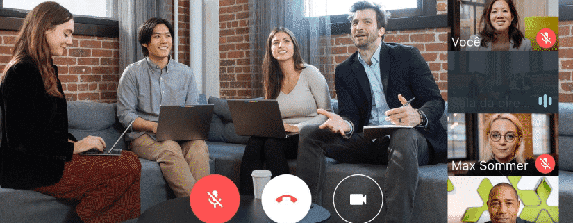 Equipe mantendo a produtividade em reunião online com google meet